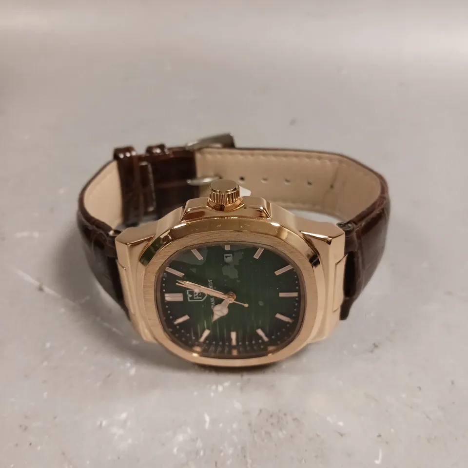 MENS FRANK SCHMIDT WATCH – TEXTURED DIAL WITH DATE – LEATHER STRAP- MODEL: FSL AMBASSADOR – 3ATM WATER RESISTANT