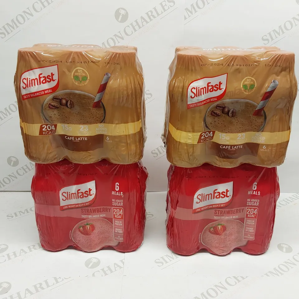 4 PACKS OF SLIMFAST, FLAVOURS INCLUDE CAFE LATTE AND STRAWBERRY 