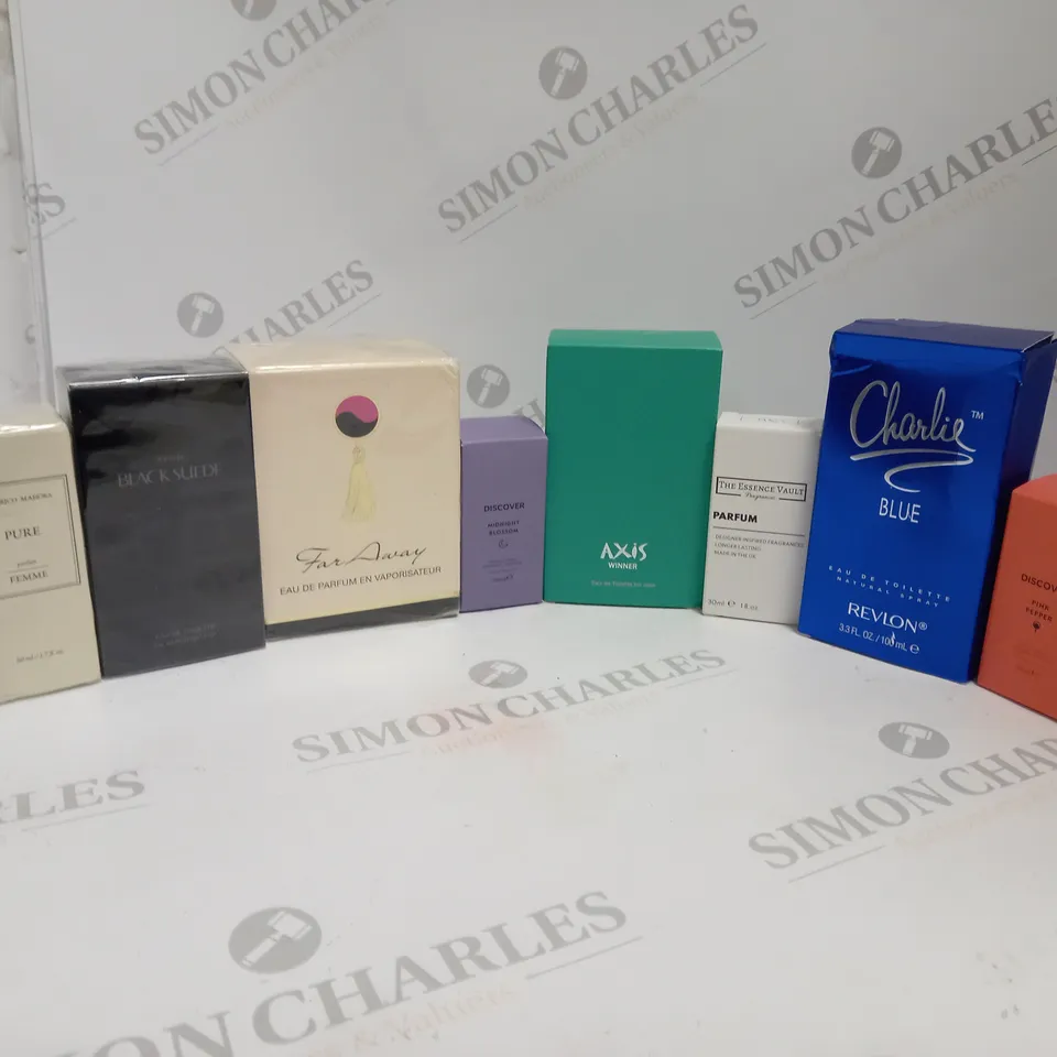 APPROXIMATELY 10 ASSORTED BOXES FRAGRANCES TO INCLUDE; CHARLIE, AVON, DISCOVER, FEDERICO MAHORA, FAR AWAY AND THE ESSENCE VAULT