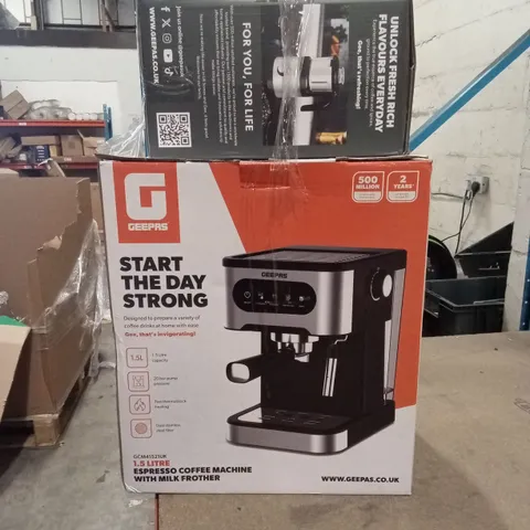 BOXED GEEPAS GCM41521UK ESPRESSO 1.5L COFFEE MACHINE WITH MILK FROTHER AND COFFEE GRINDER INCLUDED
