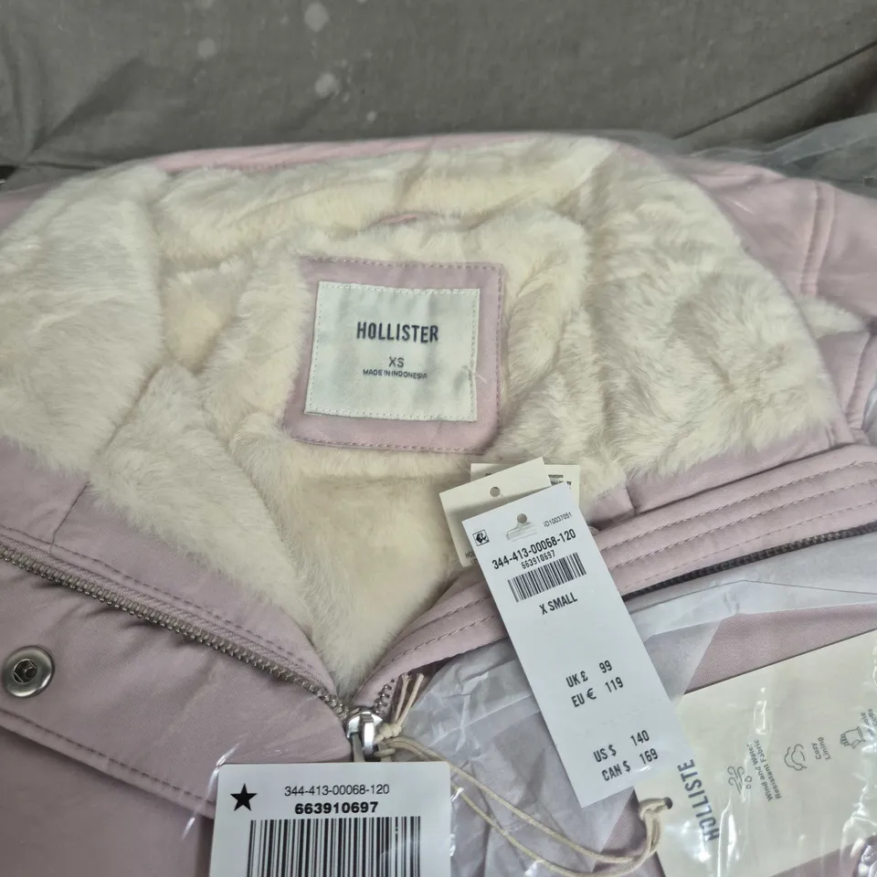 HOLLISTER WOMEN'S PINK PADDED JACKET WITH CREAM FAUX FUR LINING – UK 6 (XS)