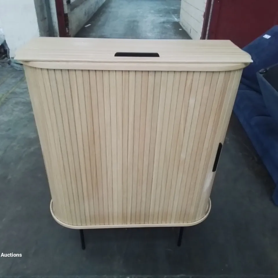 QUALITY MADE CURVED OVAL SHUTTER DOOR DISPLAY CABINET (SHUTTER BROKEN)