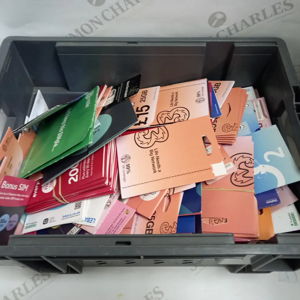 LARGE QUANTITY OF ASSORTED SIM CARDS AND MOBILE TOP UPS FROM PROVIDERS SUCH AS O2, VOXI, VODAFONE, ETC 