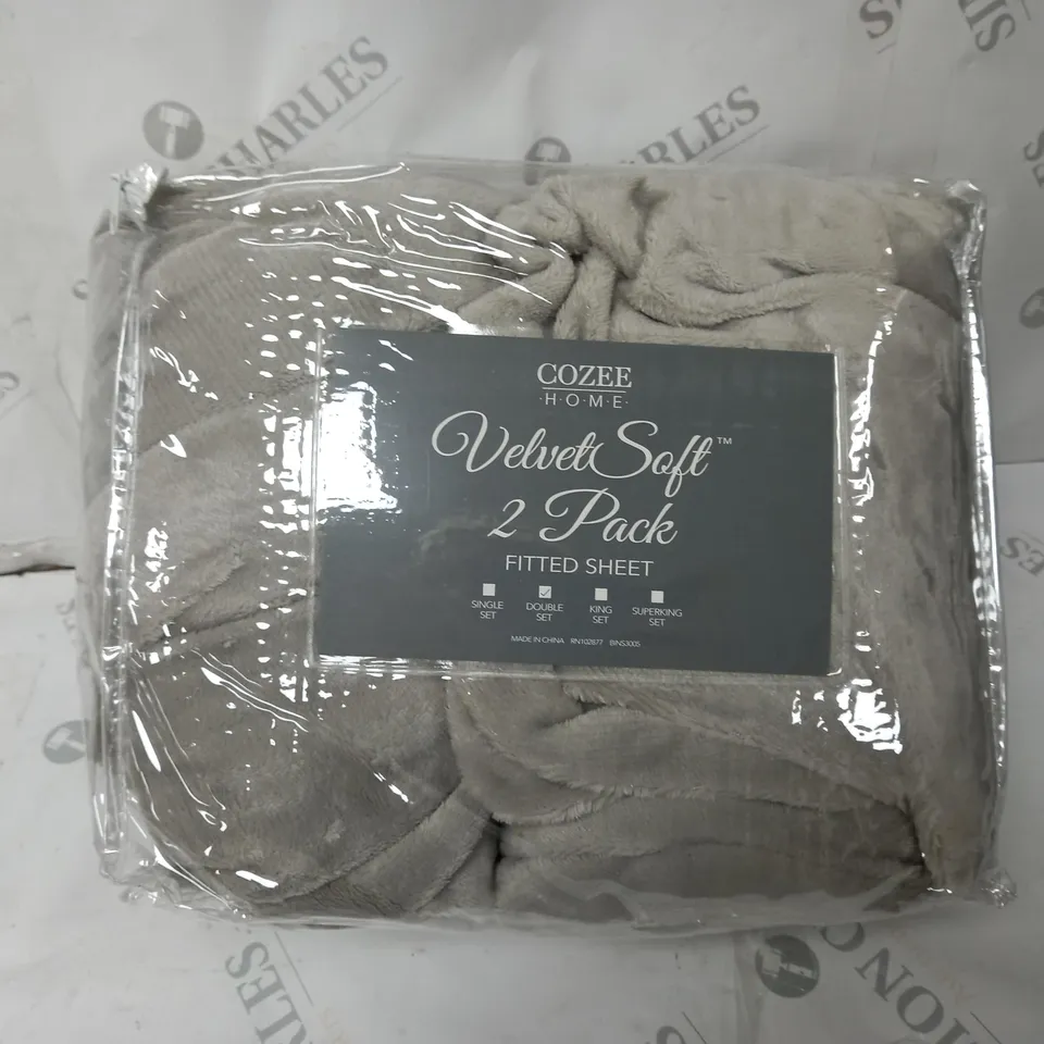 COZEE HOME SET OF 2 VELVETSOFT FITTED SHEETS (GREY)