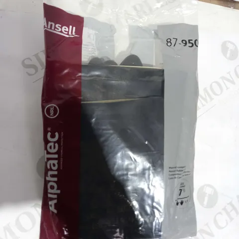 PACK OF APPROXIMATELY 12 BRAND NEW ALPHATEC ANSELL 87-950 BLACK LATEX RUBBER CHEMICAL RESISTANT GLOVES SIZE 7.5
