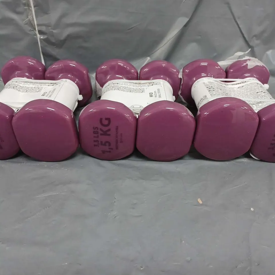 LOT OF 3 SETS (2 PER SET) DUMBBELL WEIGHTS 1.5KG PURPLE