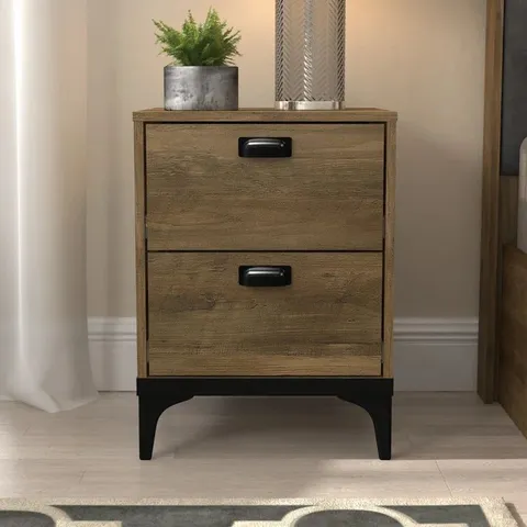 BOXED LAWRENCE 2-DRAWER BEDSIDE TABLE - BROWN (1 BOX)