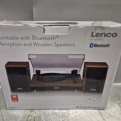 BOXED LENCO LS-100WD BELT DRIVE TURNTABLE WITH WOODEN SPEAKERS