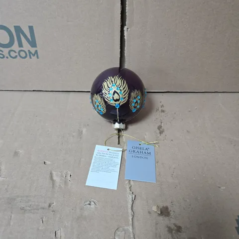 BOX OF 12 GISELA GRAHAM PURPLE PEACOCK CHRISTMAS HANGING DECORATIONS 