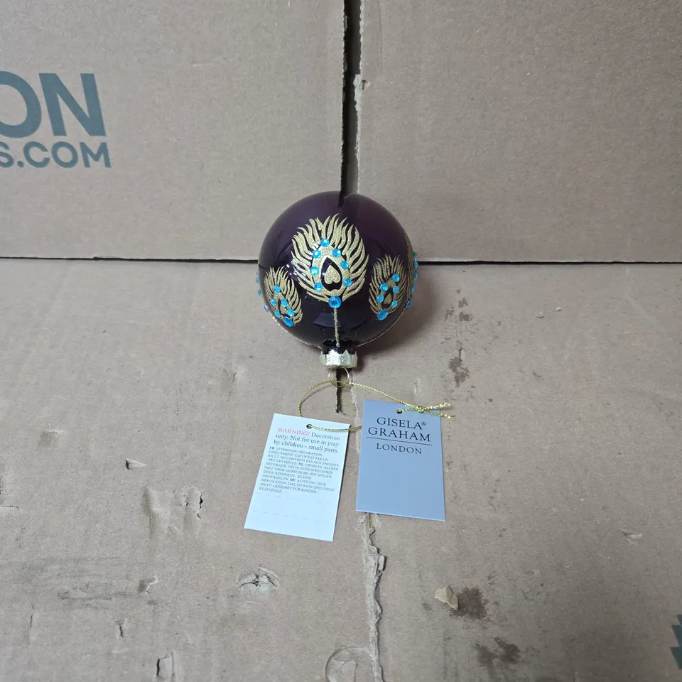 BOX OF 12 GISELA GRAHAM PURPLE PEACOCK CHRISTMAS HANGING DECORATIONS 