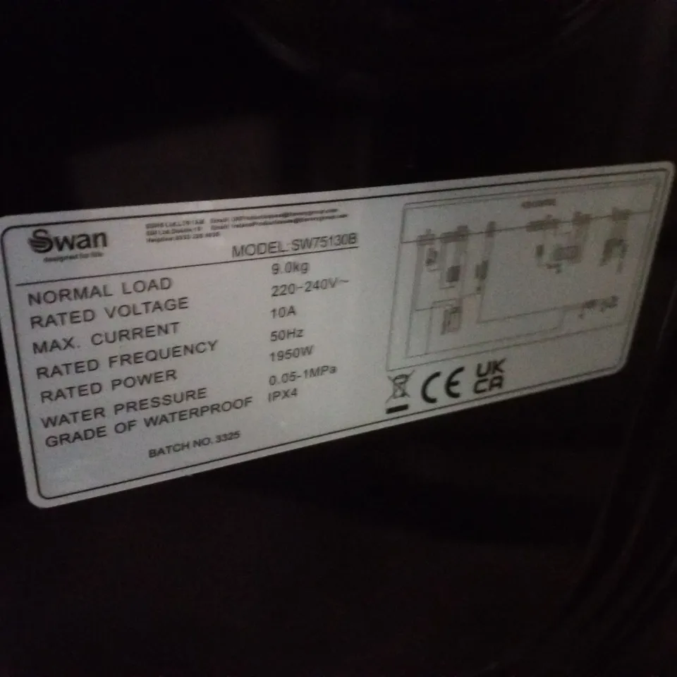 SWAN SW75130B 9KG LOAD, 1400 SPIN FREESTANDING WASHING MACHINE - BLACK