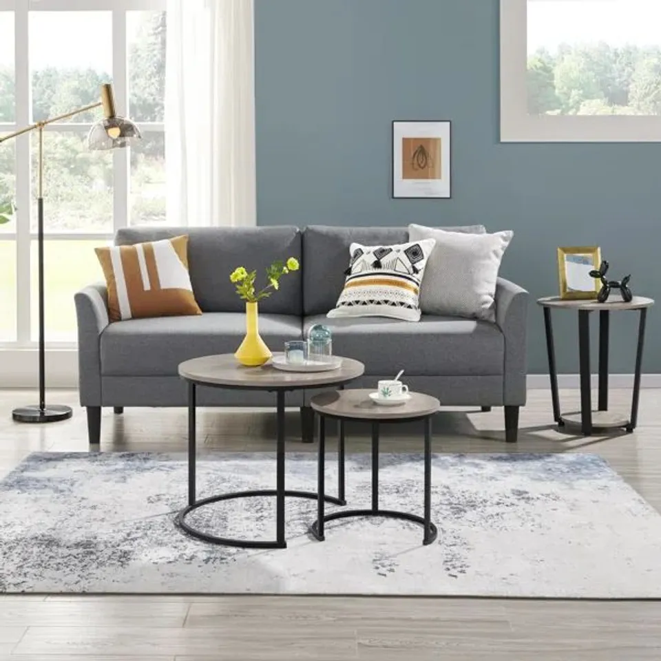 BOXED 2 PIECE COFFEE TABLE SET WOOD NESTING TABLE - GREY (1 BOX)