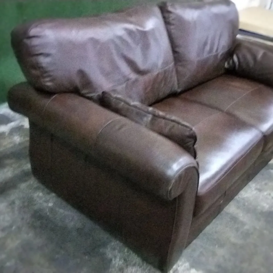 DESIGNER BROWN FAUX LEATHER TWO SEATER SOFA