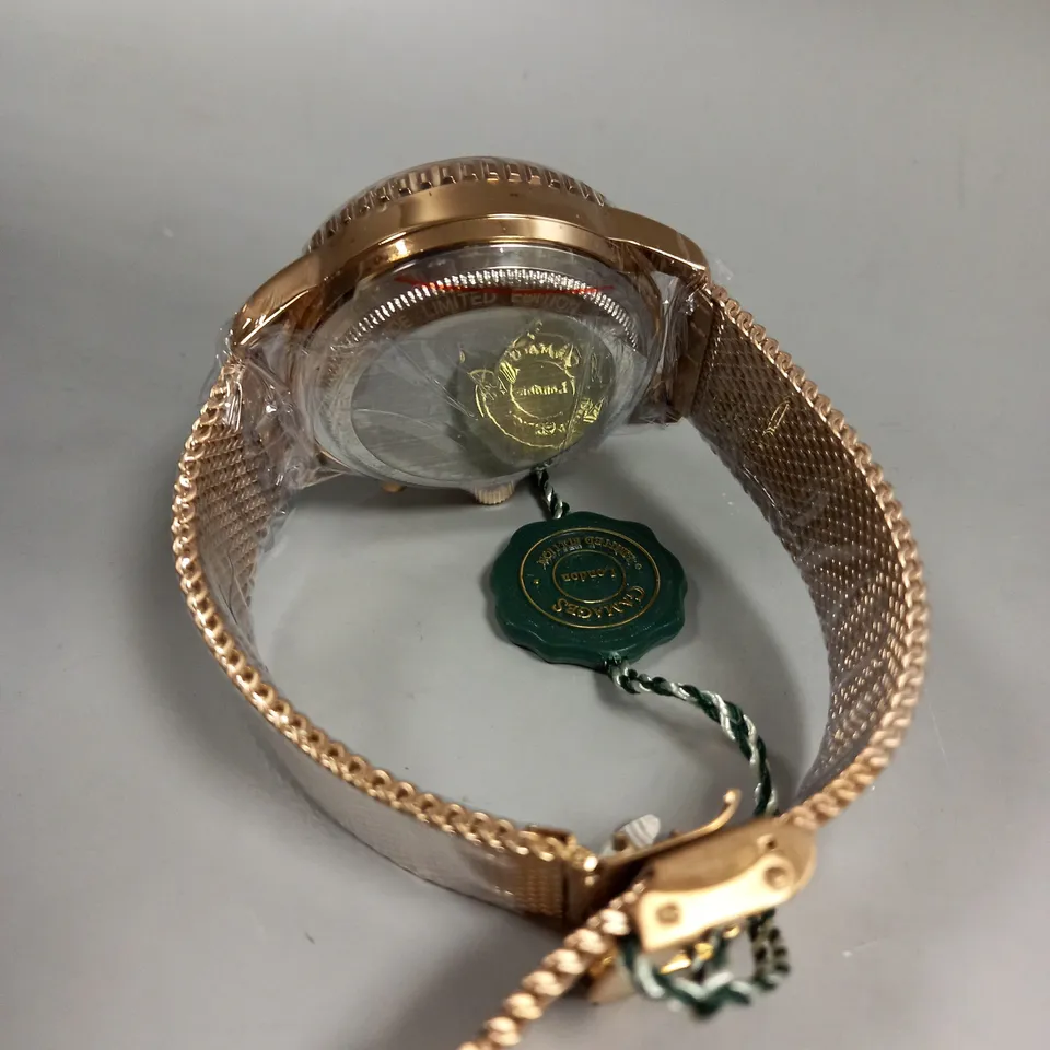 BOXED GAMAGES DOMINANCE ROSE GOLD STAINLESS STEEL WATCH 