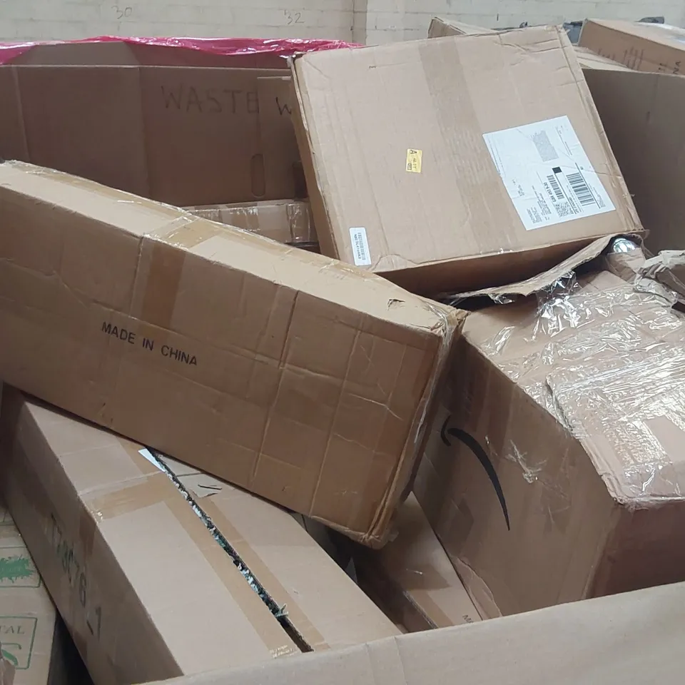 PALLET OF ASSORTED ITEMS INCLUDING: AIR MULTIPLIER TOWER FAN, CEILING LAMP, BED RAIL, CLOTHES DRYER, SOFT PET CRATE ECT