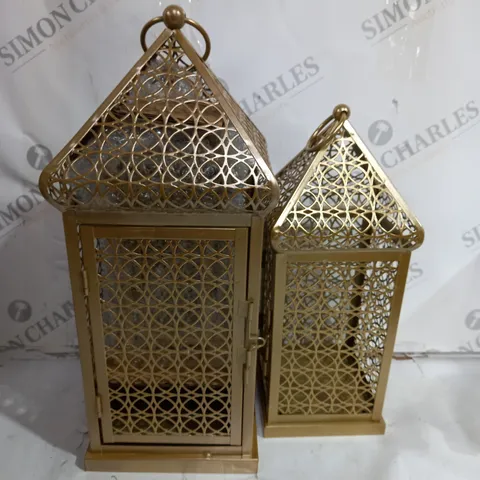 BOXED ALISON CORK SET OF INDOOR/OUTDOOR FRETWORK METAL LANTERNS GOLD
