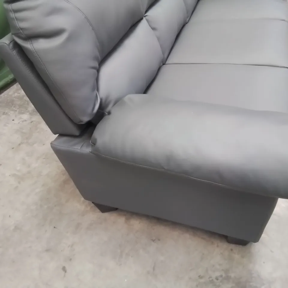 DESIGNER THREE SEATER SOFA GREY FAUX LEATHER 