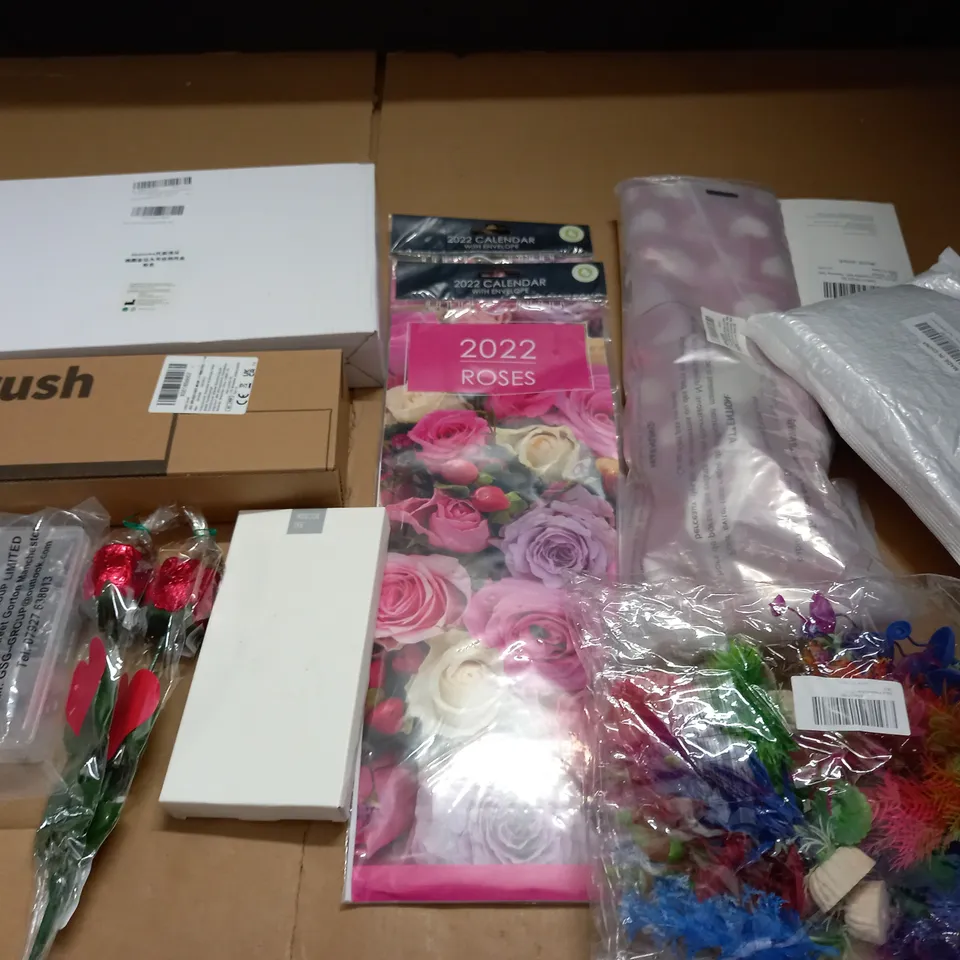 LARGE QUANTITY OF ASSORTED HOUSEHOLD ITEMS TO INCLUDE TOILET BRUSH, OVAL CERAMIC TRAY AND AQUARIUM DECORATIONS