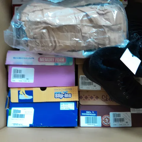 BOX OF APPROXIMATELY 10 ASSORTED PAIRS OF SHOES IN VARIOUS SIZES & STYLES & COLOURS 