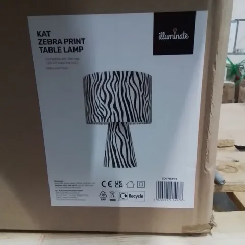 BOXED KAT ZEBRA PRINT TABLE LAMP 