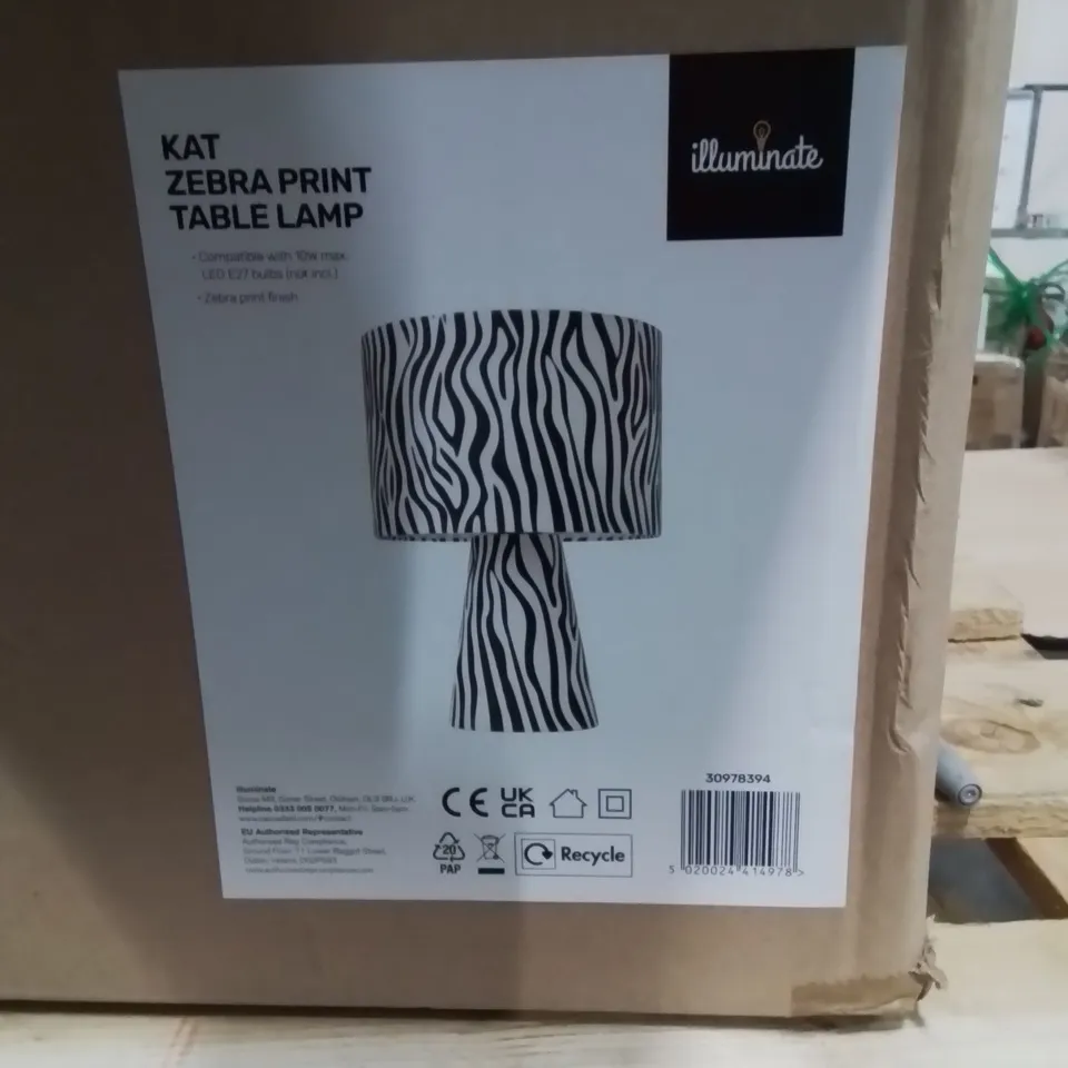 BOXED KAT ZEBRA PRINT TABLE LAMP 