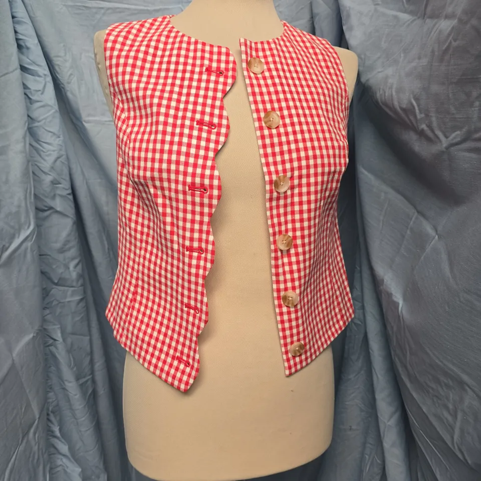 NOBODY'S CHILD SCALLOP GINGHAM WAISTCOAT IN RED SIZE UK 6
