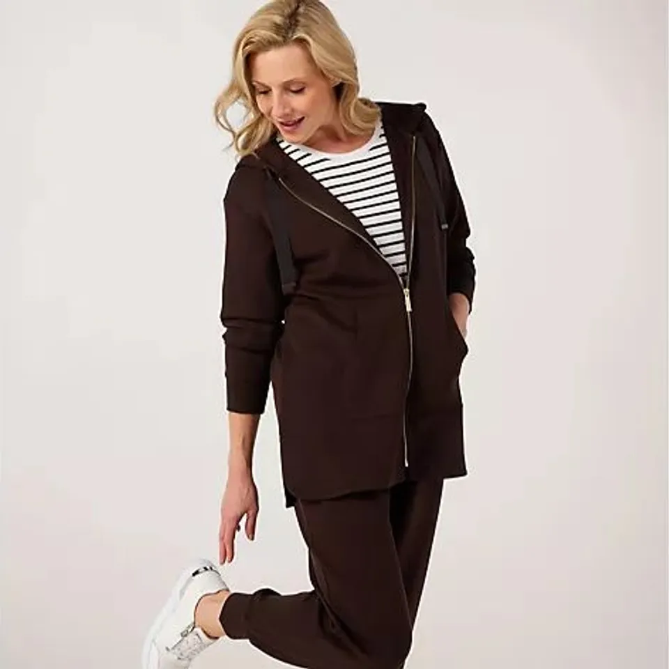 RUTH LANGSFORD LEISUREWEAR ZIP-THROUGH HOODIE CHOCOLATE LARGE