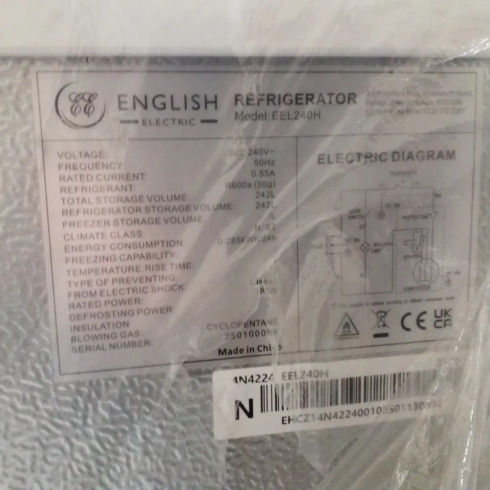 ENGLISH ELECTRIC EEL240H UPRIGHT LARDER FRIDGE 242L 55CM
