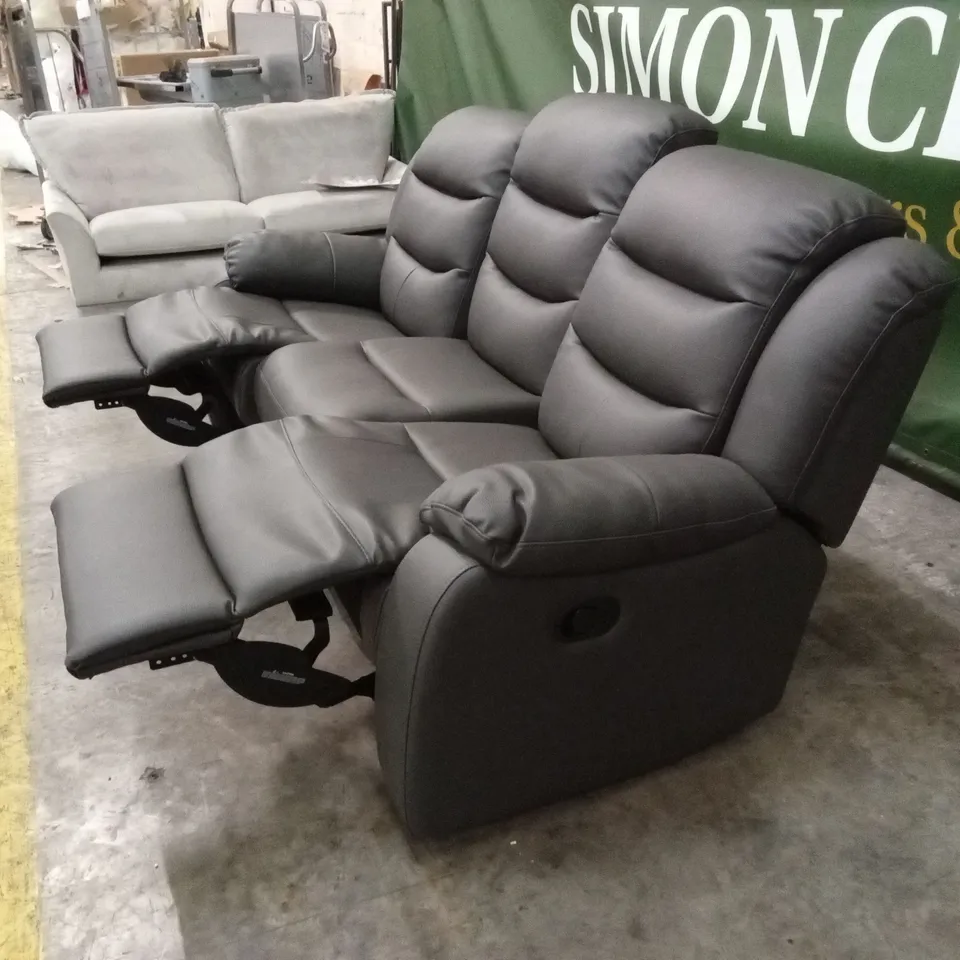 ROTHBURY LUXURY FAUX LEATHER HIGH BACK 3 SEATER MANUAL RECLINER SOFA - CHARCOAL RRP £729