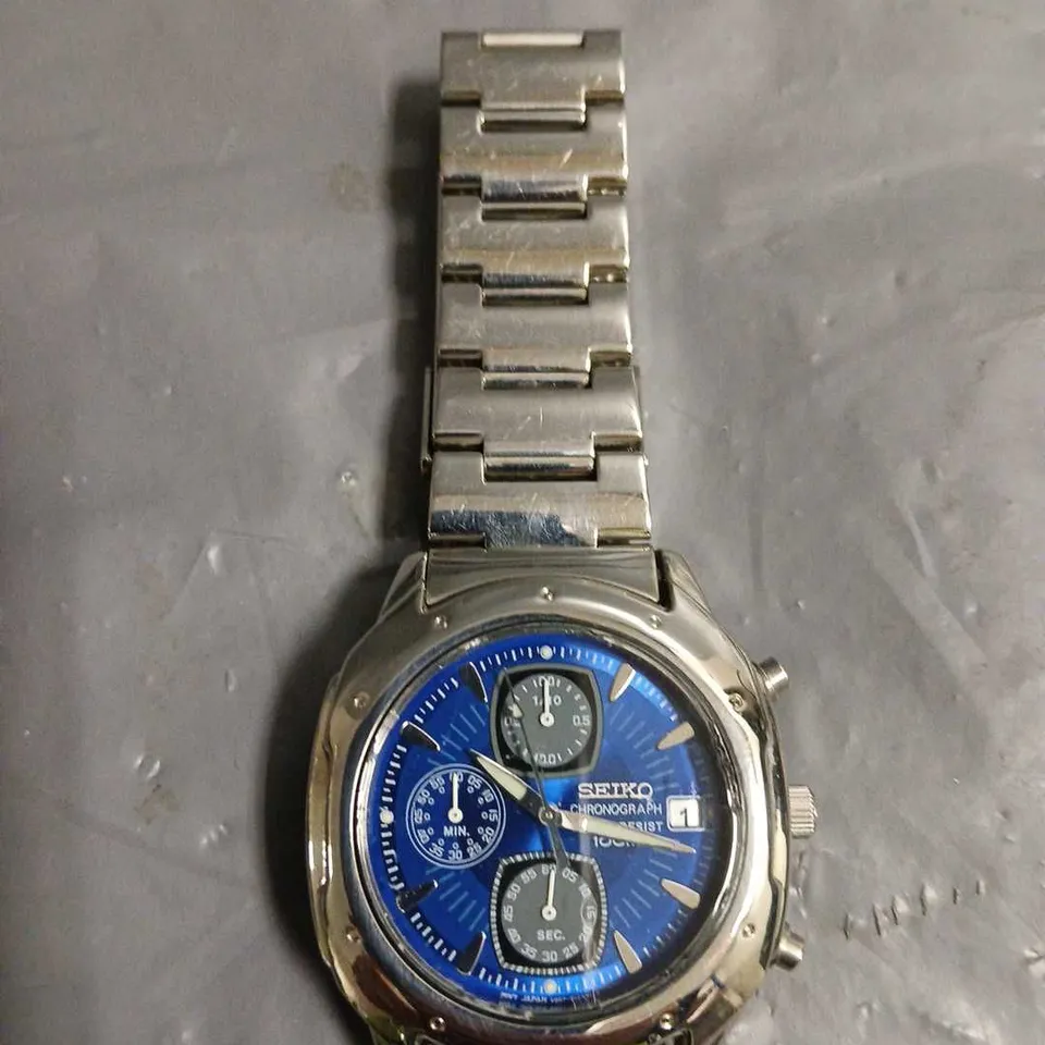 SEIKO CHRONOGRAPH WATER RESIST 100M BLUE FACE WATCH 