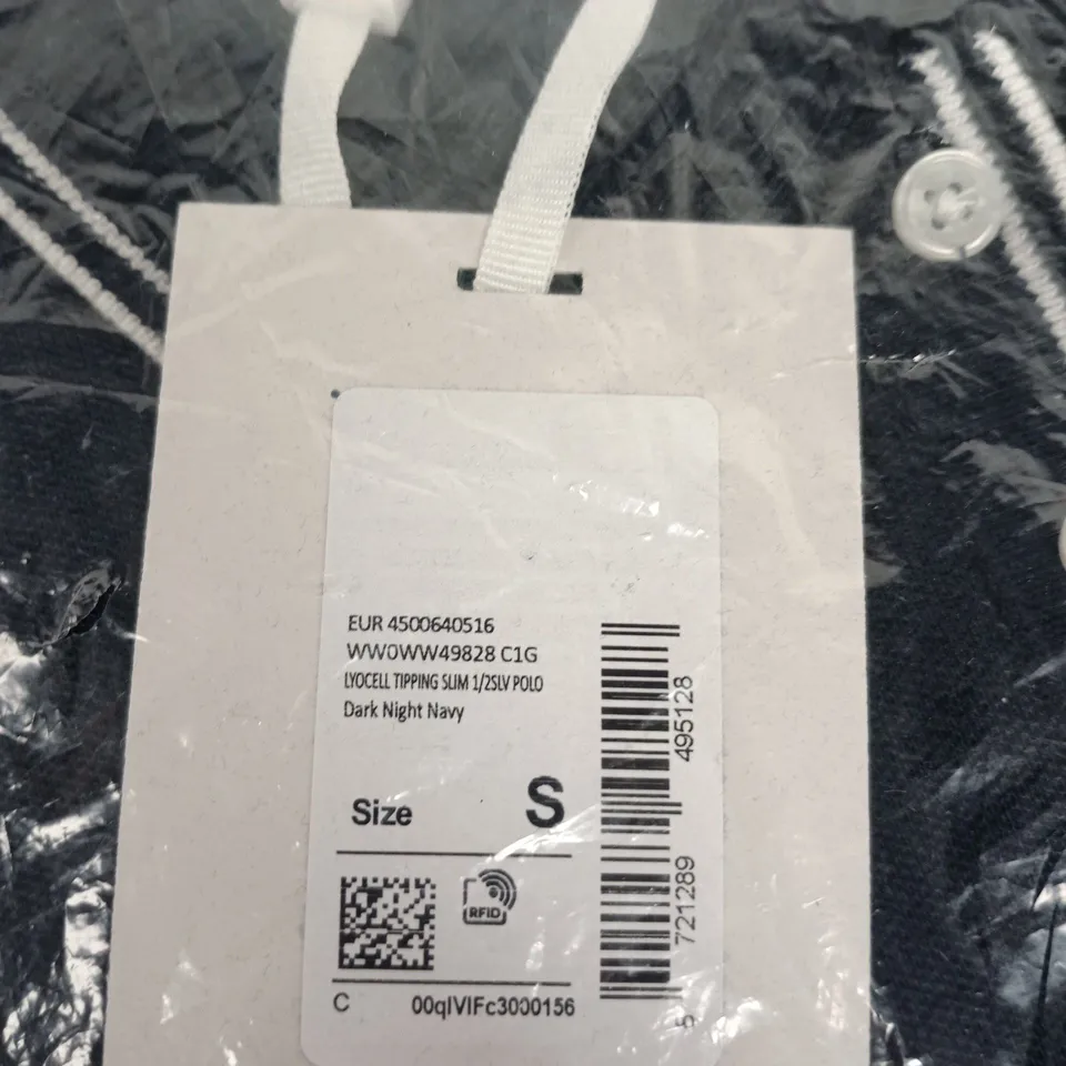 TOMMY HILFIGER POLO SHIRT – NAVY WITH WHITE PIPING, SIZE S