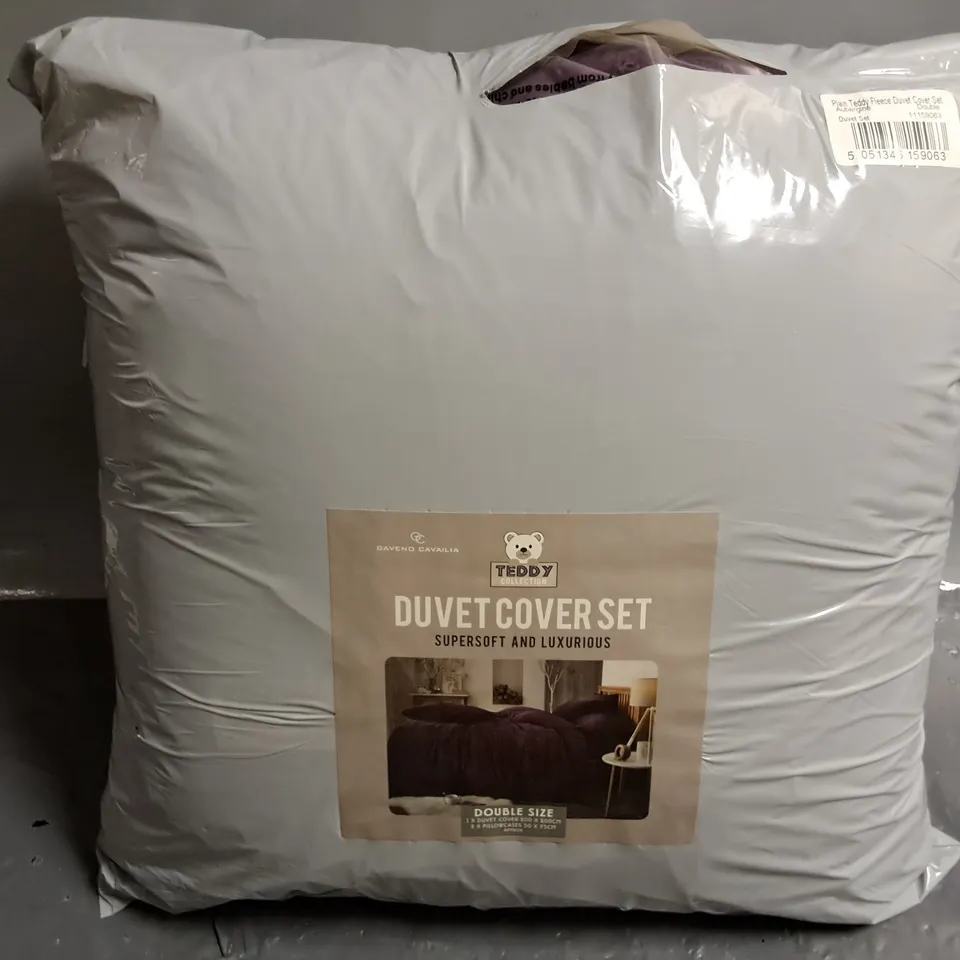 GAVENO CAVAILIA TEDDY DOUBLE DUVET COVER SET - AUBERGINE 