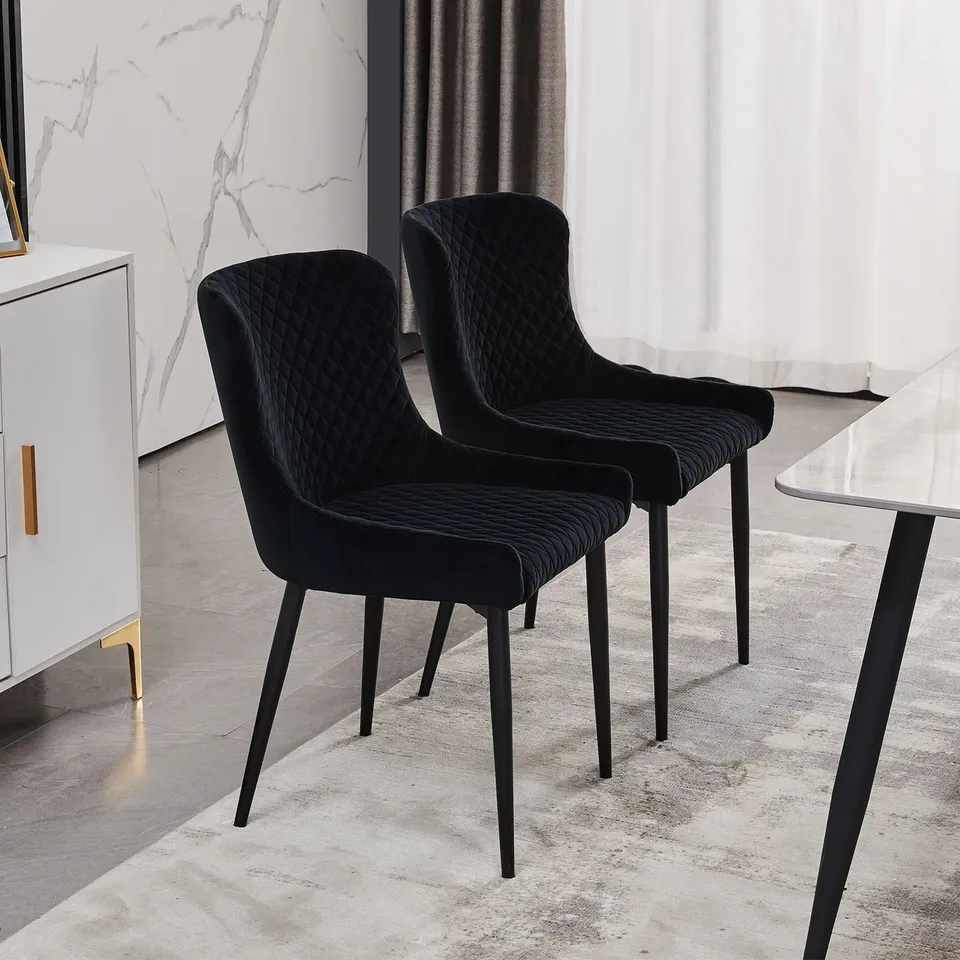 BOXED DUNDAS DINING CHAIRS [SET OF 2] [VELVET] - BLACK (1 BOX)