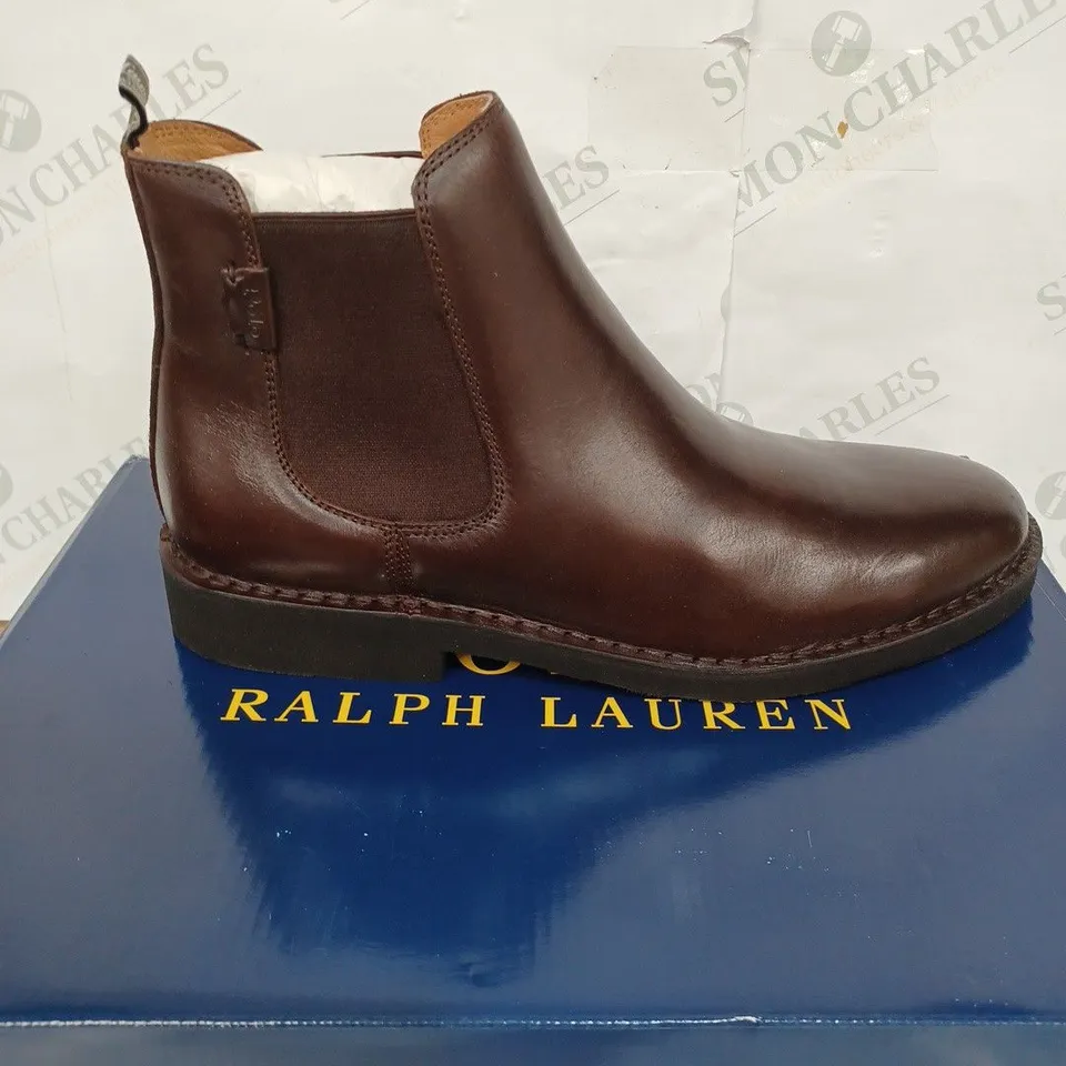 BOXED PAIR OF POLO RALPH LAUREN TALAN LEATHER CHELSEA BOOTS - BROWN / SIZE: 10 UK