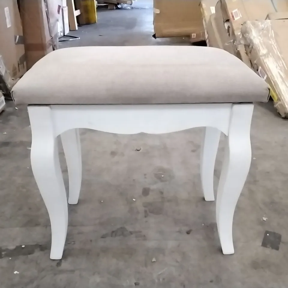 DRESSER STOOL WHITE WOOD/GREY FABRIC 