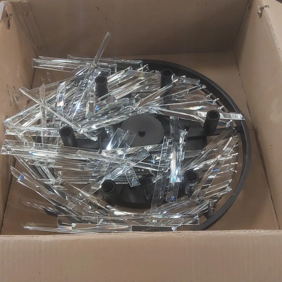 BOXED LARGE 6 LIGHT CEILING LIGHT WITH DECORATIVE RING OF CRYSTALS