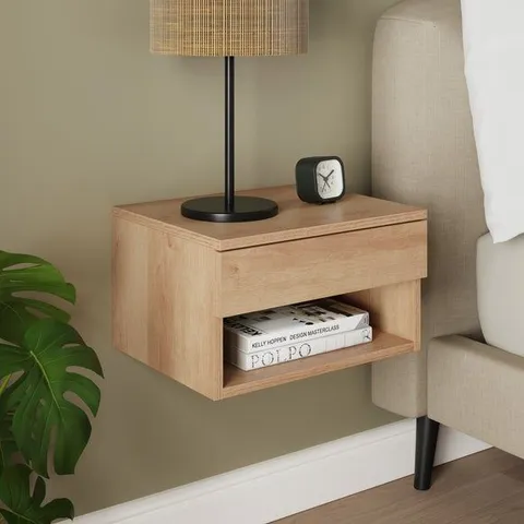 BOXED HENNY FLOATING BEDSIDE LIGHT OAK EFFECT