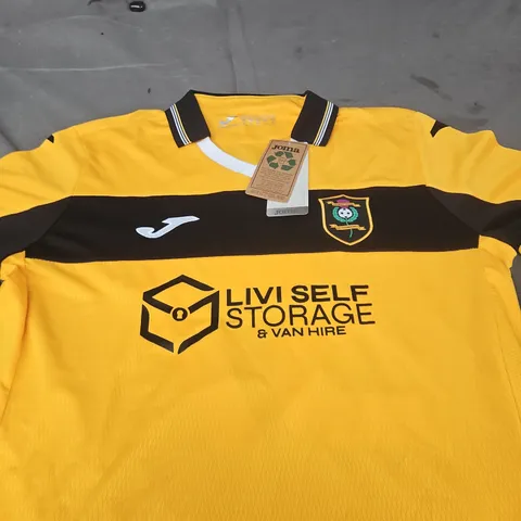 JOMA FOOTBALL JERSEY – YELLOW WITH BLACK CHEST BAND, LIVI SELF STORAGE SPONSOR, ARFIELD 37 SIZE L