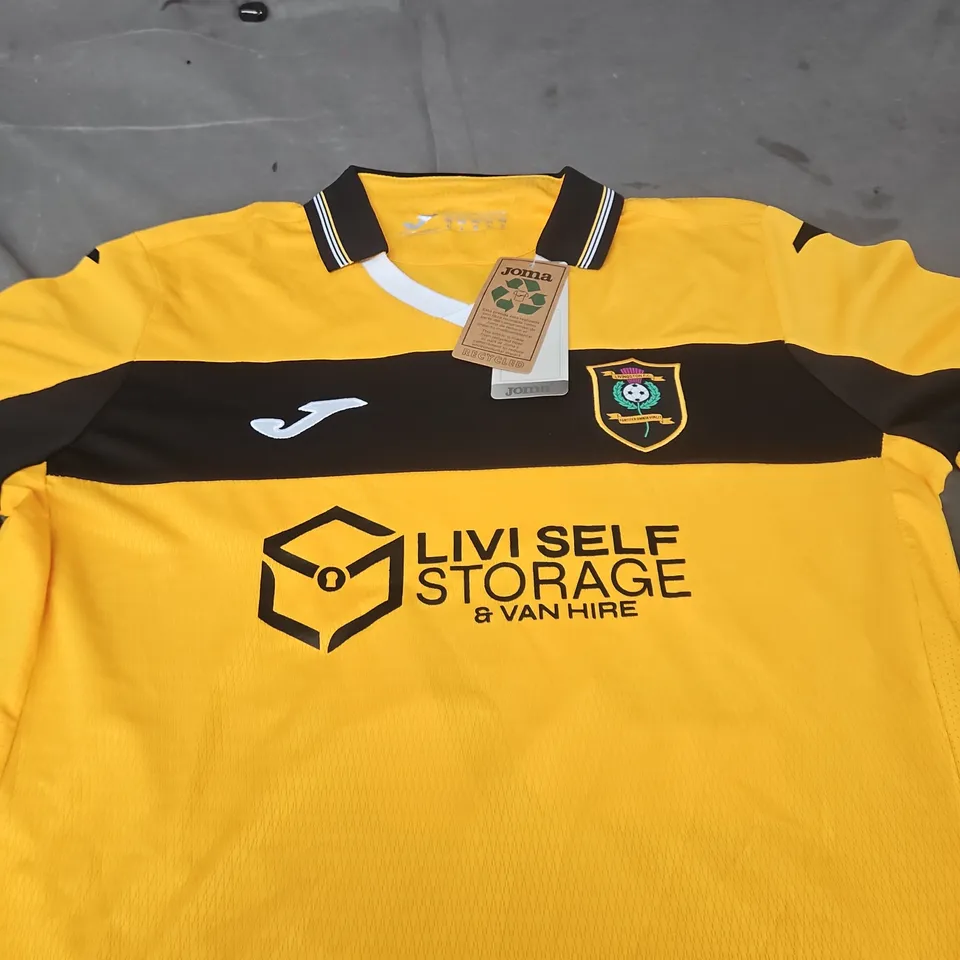JOMA FOOTBALL JERSEY – YELLOW WITH BLACK CHEST BAND, LIVI SELF STORAGE SPONSOR, ARFIELD 37 SIZE L
