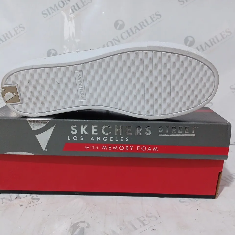 BOXED PAIR OF SKECHERS STREET SHOES IN WHITE UK SIZE 7