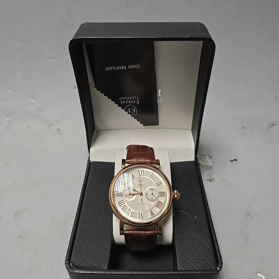ERNEST FERDINAND WATCH – FUNCTIONING SUB DIALS – LEATHER STRAP –  GIFT BOX