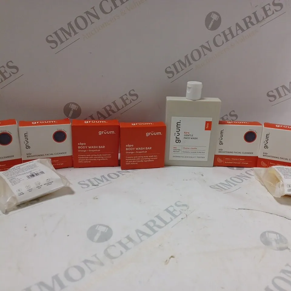 APPROXIMATELY 9 GRUUM PRODUCTS T INCLUDE GENTLE FACE WASH (120ml), BODY FACE WASH, BRIGHTENING FACIAL CLEANSER, ETC