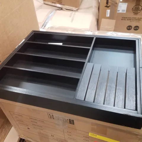 BOXED BAMBOO CUTLERY TRAY WITH KNIFE BLOCK - BLACK 