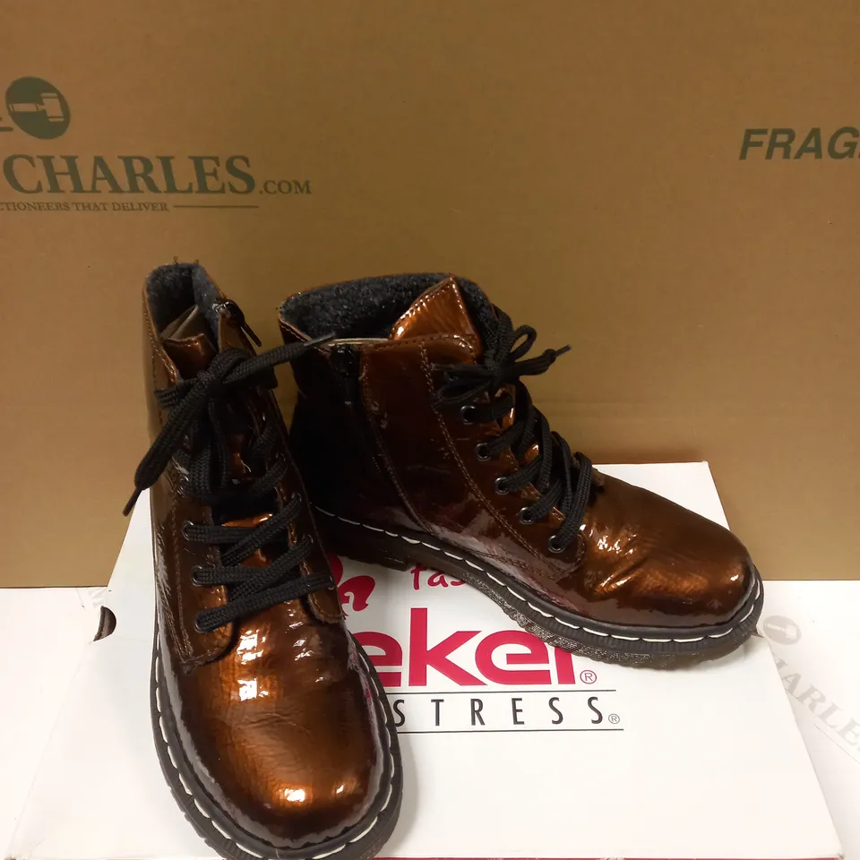RIEKER LACE UP ANKLE BOOTS BRONZE - UK SIZE 6
