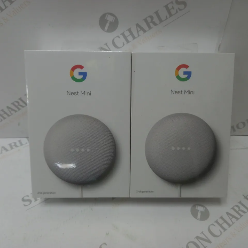 2 BRAND NEW BOXED GOOGLE NEST MINI 2ND GENERATION SMART SPEAKERS - CHALK   