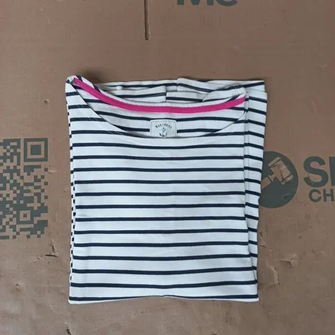 JOULES MARINERS GRADE LONG SLEEVE STRIPE T-SHIRT IN WHITE/NAVY SIZE UK 20