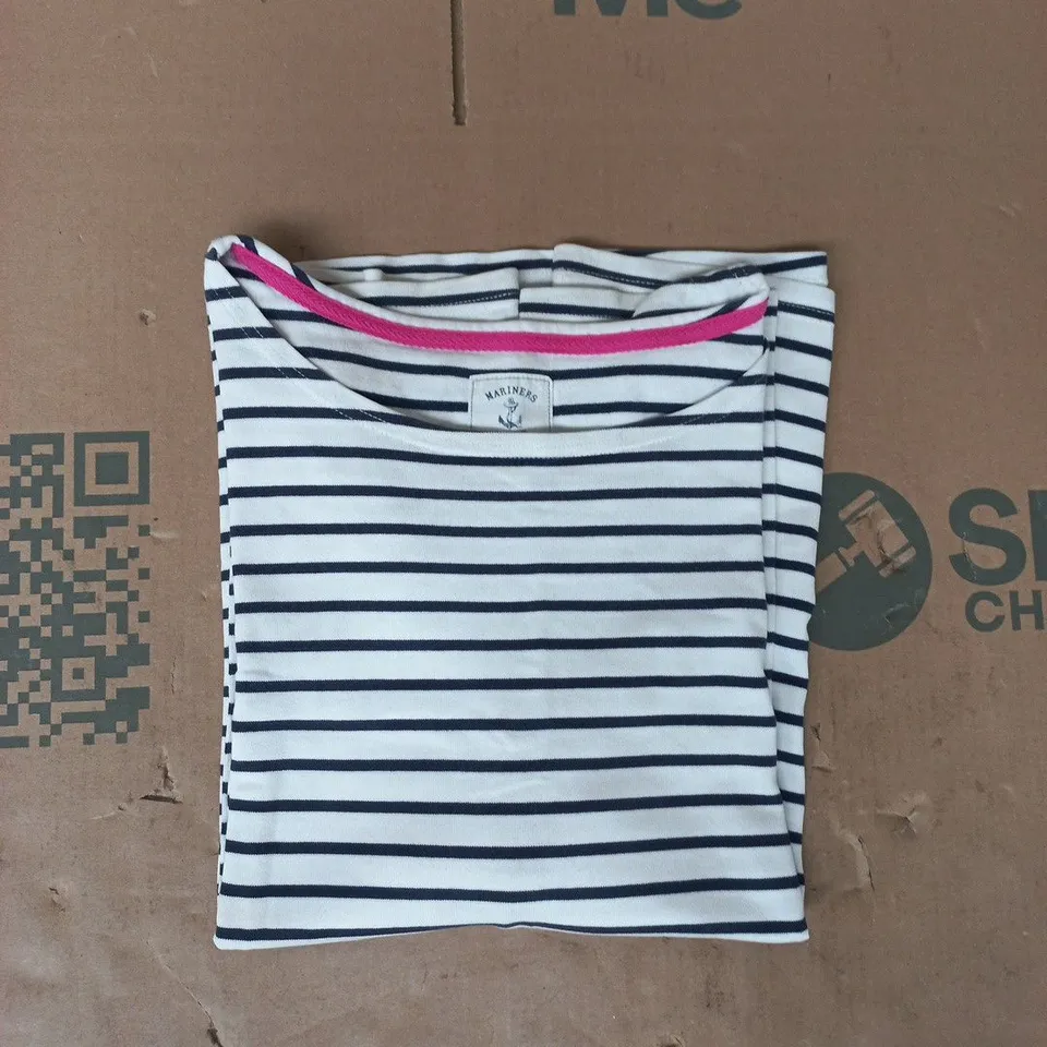 JOULES MARINERS GRADE LONG SLEEVE STRIPE T-SHIRT IN WHITE/NAVY SIZE UK 20