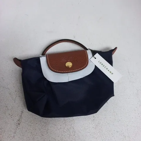 LONGCHAMP NAVY HANDBAG WITH BROWN LEATHER FLAP