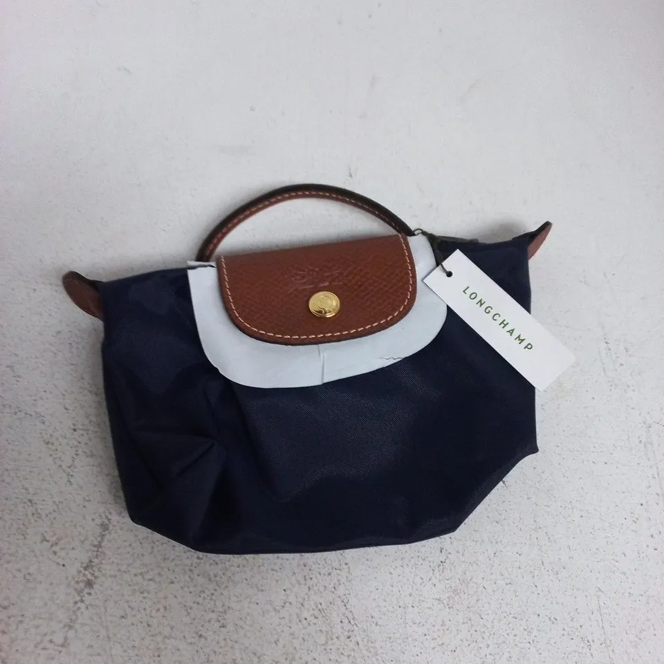 LONGCHAMP NAVY HANDBAG WITH BROWN LEATHER FLAP