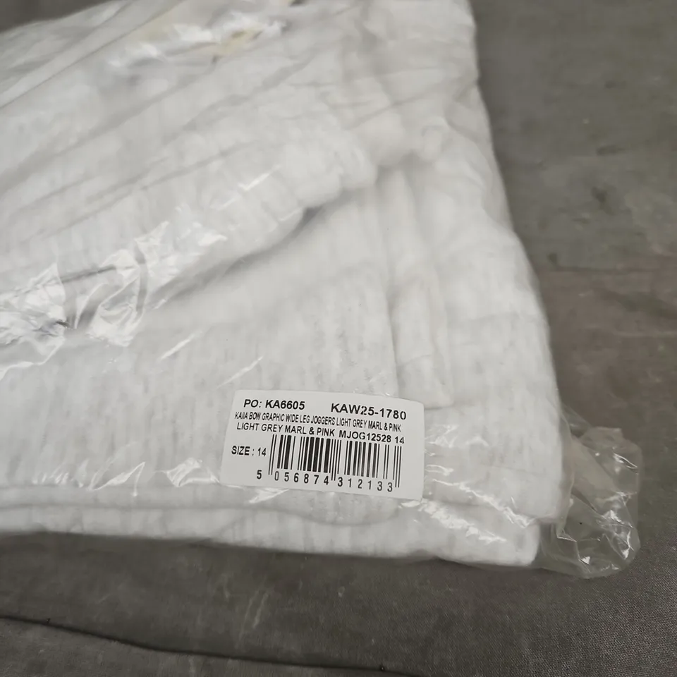 KAIIA BOW GRAPHIC WIDE LEG JOGGERS LIGHT GREY/MARL/PINK UK 14 BAGGED WITH TAGS